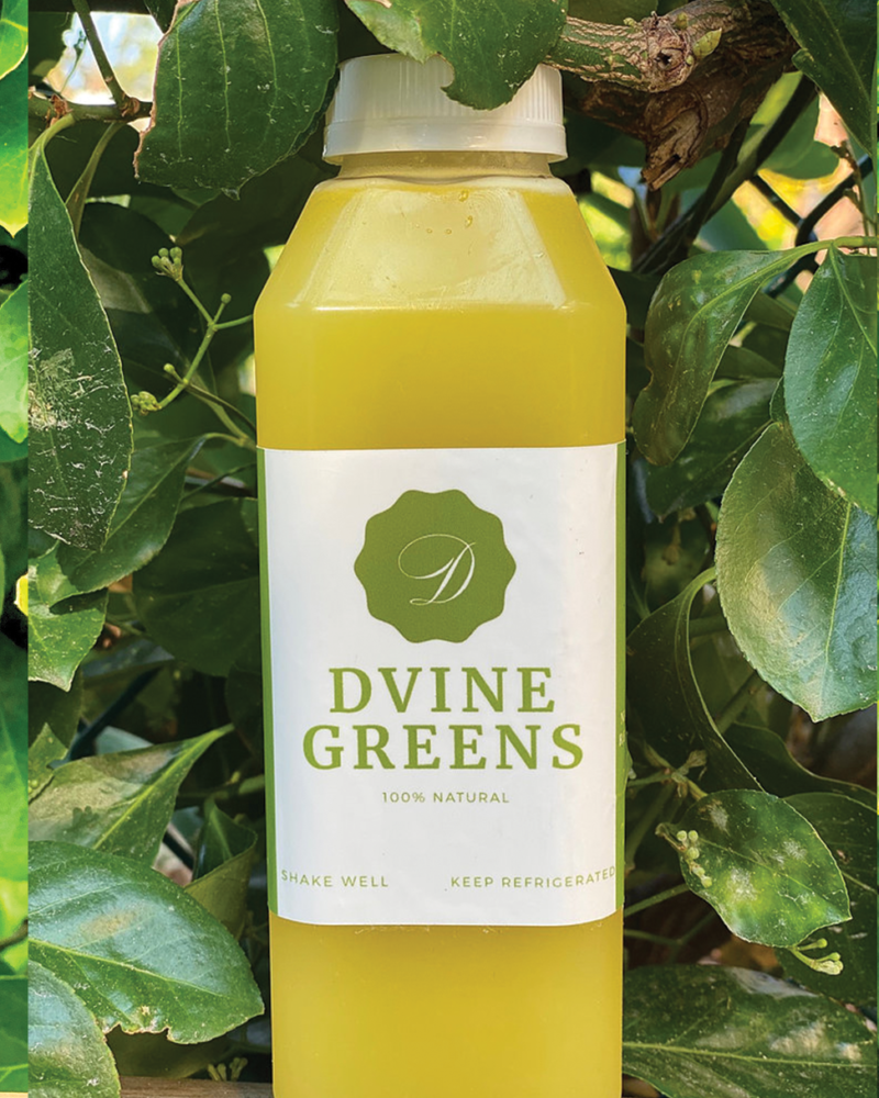 The front of a 16 oz Pineapple Ginger Cold Pressed Juice